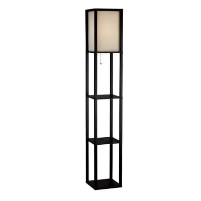 Modern Tall Floor Lamp with Built-In Shelves for Bedroom or Home Office