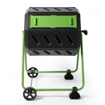 Outdoor Compost Bin 37-Gallon with Rotating Tumbler and Adjustable Vents Black and Green