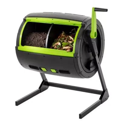 65-Gallon Rotating Compost Bin Tumbler with Two Compartments, Geared Handle and Ratchet Lock