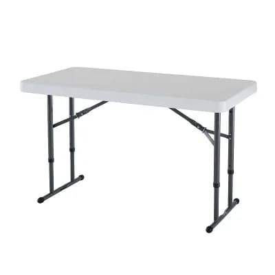 White Portable Folding Table, 48-Inch, Adjustable Height for Home, Office, or Outdoor Use