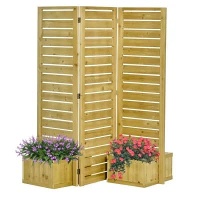 3 Panel Wooden Outdoor Privacy Screen with Planter Boxes Folding Garden Divider for Patio Deck