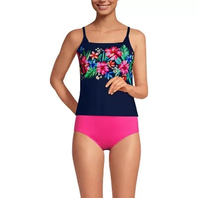 Women's Lands' End D-Cup Chlorine Resistant Squareneck Tankini Swimsuit Top