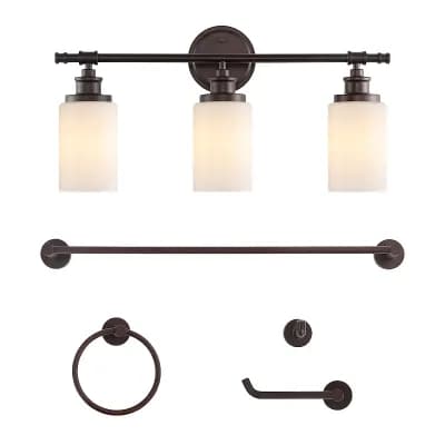 23.25" 3-vanity Light With Frosted Glass Shades And Bathroom Hardware Accessory Set(5-piece)