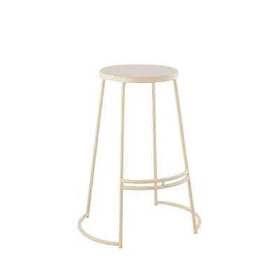 Bozepa Modern Backless Metal Bar Stool, Round Black Iron Seat and Gold Base with Integrated Footrest