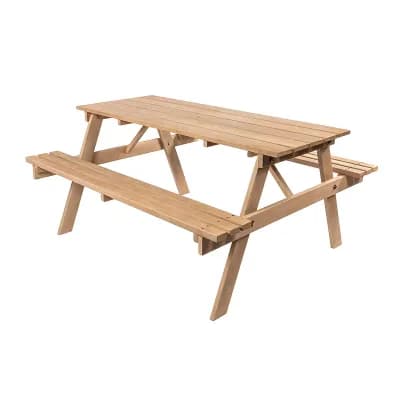 Bizepi Classic Eucalyptus Wood Outdoor Picnic Table with Built-In Benches and Umbrella Hole