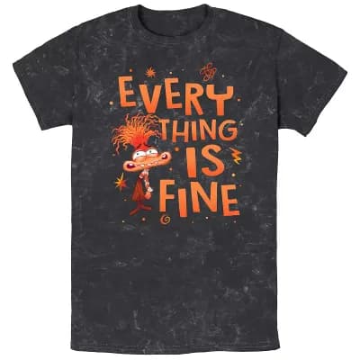 Men's Inside Out 2 Anxiety Everything is Fine Mineral Wash Graphic Tee