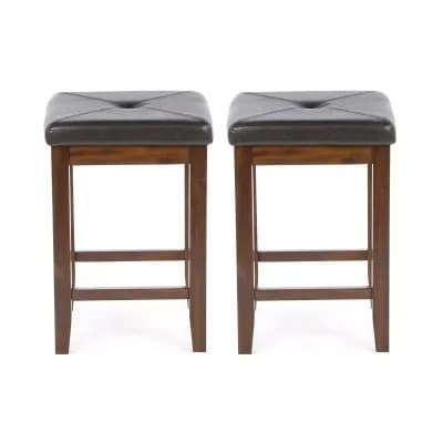 Set Of 2 - 24-inch Backless Barstools With Faux Leather Seat