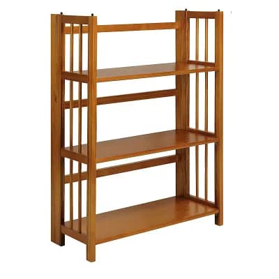 Folding Wood Storage Bookcase with 3 Open Shelves, Small Space Bookshelf for Bedroom or Entryway