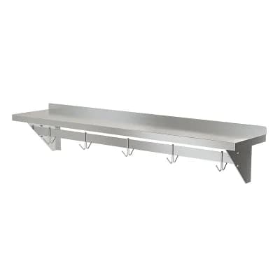 60-Inch Stainless Steel Wall Shelf with Pot Rack and Removable Hooks for Kitchen Storage, Silver
