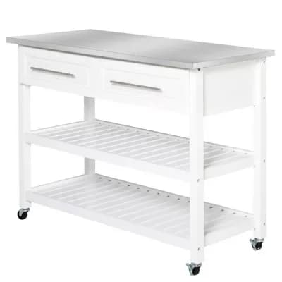 Mobile Kitchen Cart with Stainless Steel Countertop, 2 Drawers, Shelves, and Lockable Wheels
