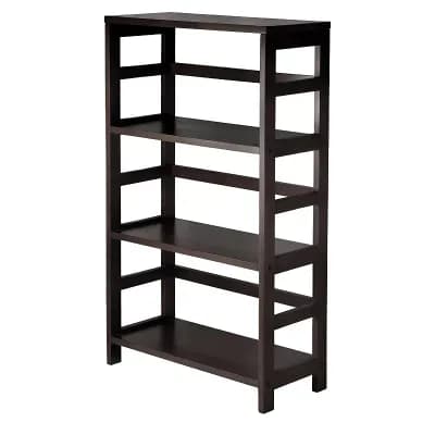 3 Shelf Ladder Bookcase in Wood Finish, Wide Open Display Bookshelf for Living Room or Office
