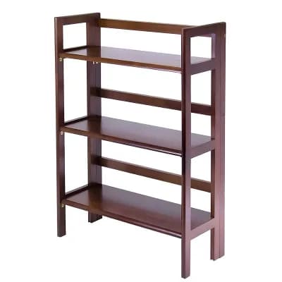 Stackable 3 tier Folding Bookcase with Open Shelves, Wood Bookshelf Organizer for Living Room