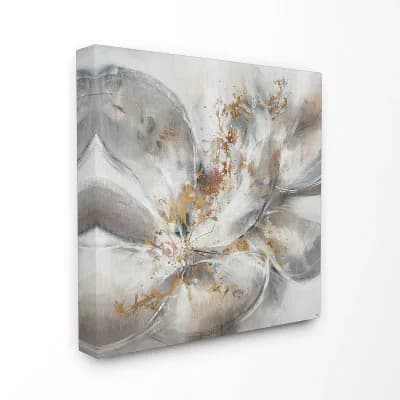 Stupell Home Decor Abstract Flower Bloom Grey Gold Painting Canvas Wall Art