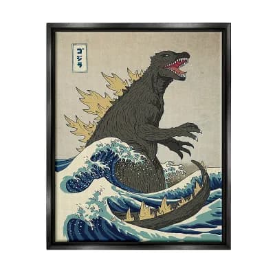 Stupell Home Decor Godzilla in the Waves Eastern Poster Framed Wall Art