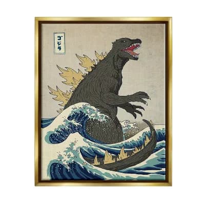 Stupell Home Decor Godzilla in the Waves Eastern Poster Framed Wall Art