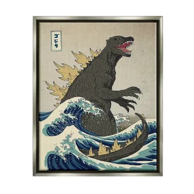 Stupell Home Decor Godzilla in the Waves Eastern Poster Framed Wall Art