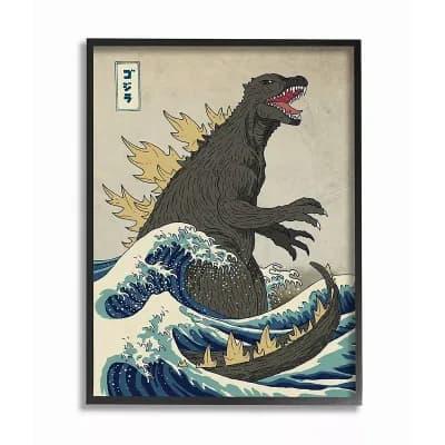Stupell Home Decor Godzilla in the Waves Eastern Poster Framed Wall Art