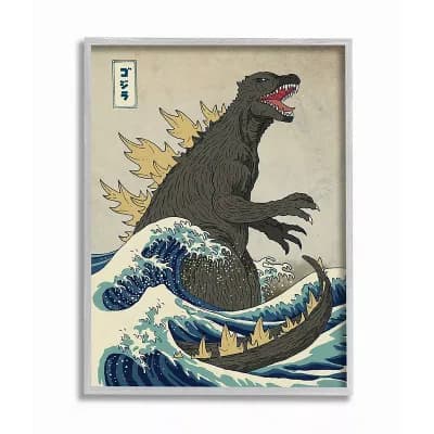Stupell Home Decor Godzilla in the Waves Eastern Poster Framed Wall Art