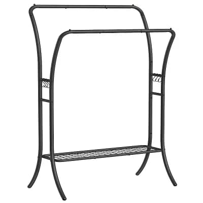 Heavy Duty Garment Rack, Clothes Rack With Shelfs, Double Rod And 6 Hooks