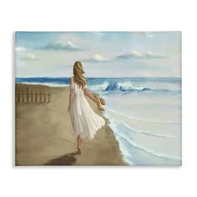 Stupell Home Decor Walk On The Beach Blue Ocean Painting Canvas Wall Art