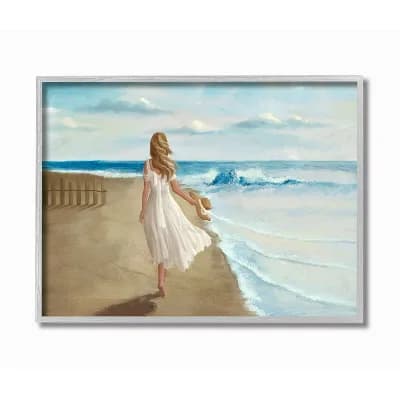 Stupell Home Decor Walk On The Beach Blue Ocean Painting Framed Wall Art