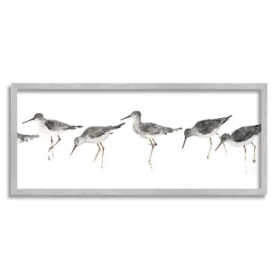 Stupell Home Decor Beach Bird Sandpipers Minimal Grey White Framed Wall Art