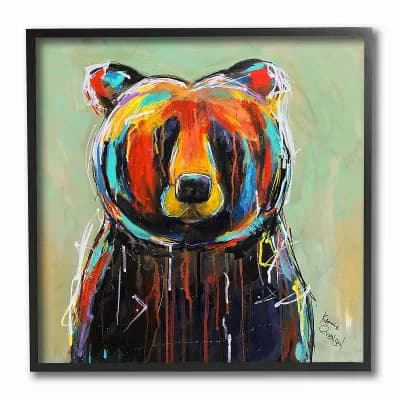 Stupell Home Decor Abstract Colorful Painted Black Bear Framed Canvas Wall Art