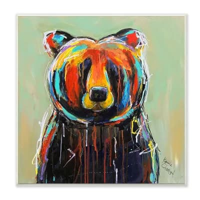 Stupell Home Decor Abstract Colorful Painted Black Bear Framed Wall Art