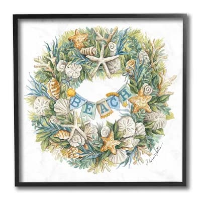 Stupell Home Decor Holiday Beach Seashell Wreath Christmas Framed Canvas Wall Art