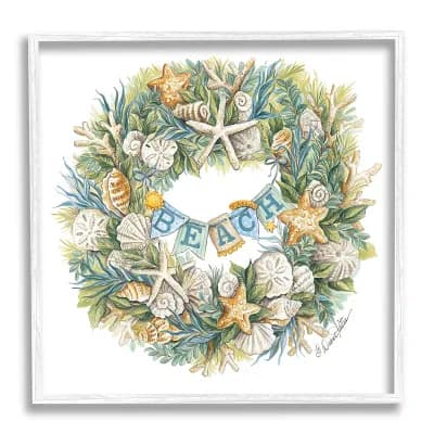 Stupell Home Decor Holiday Beach Seashell Wreath Christmas Framed Canvas Wall Art