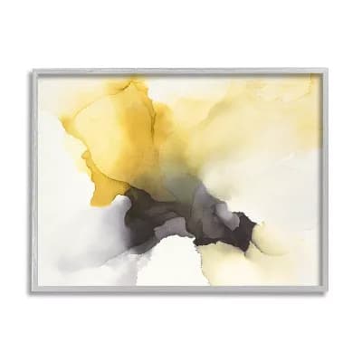 Stupell Home Decor Futuristic Yellow Cloud Abstraction White Framed Canvas Wall Art