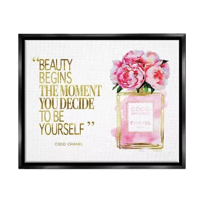 Stupell Home Decor Fashion Designer Perfume Gold Pink Framed Floating Canvas Wall Art