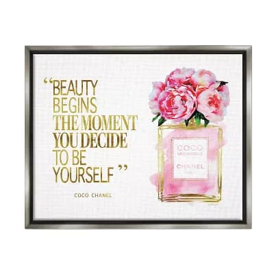 Stupell Home Decor Fashion Designer Perfume Gold Pink Framed Floating Canvas Wall Art
