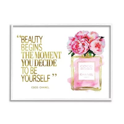 Stupell Home Decor Fashion Designer Perfume Gold Pink Framed Canvas Wall Art