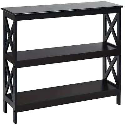 42 in Black Sofa Table with 3 Open Shelves and X-Side Design for Living Room or Entryway