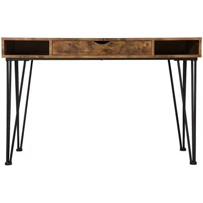 Rustic Brown Farmhouse Writing Desk 1 Drawer Metal Hairpin Legs Compact Home Office Table, 47'' W