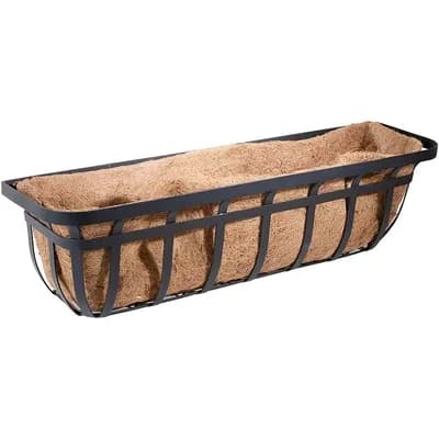 30-Inch Black Window Planter with Coco Liner, Steel Deck or Balcony Flower Box