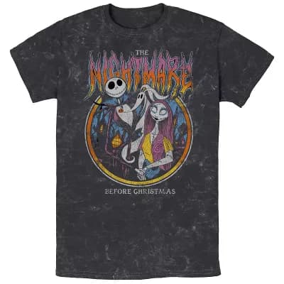 Disney's The Nightmare Before Christmas Jack And Sally Stamp Mineral Wash Men's Graphic Tee
