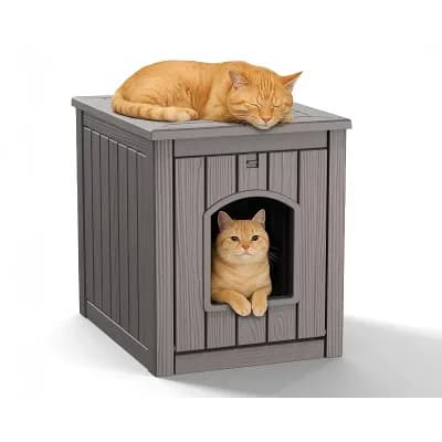 Outdoor Cat House Weatherproof Resin for Outdoor Cats, Durable Insulated Shelter for Garden Patio