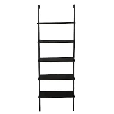 5-shelf Wood Ladder Bookcase with Metal Frame - Perfect for Home and Office