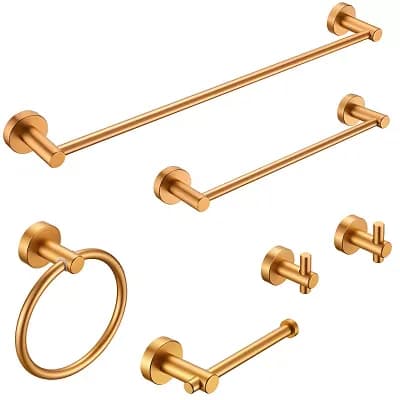 6 pc Towel Bar Set in Matte Finish - Durable Space Aluminum with Towel Bar, Ring, Hooks & More