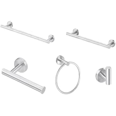 6 pc Stainless Steel Bathroom Towel Rack Set Wall Mount