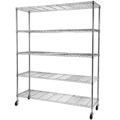 5 tier Heavy Duty Adjustable Storage Metal Rack with Wheels & Shelf Liners Ideal for Garage