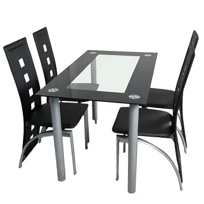 4 pc Long Backrest Square Hollow Decoration Pu Leather Dining Chair Round Tube