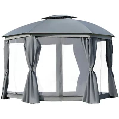 Round Outdoor Gazebo, Patio Dome Gazebo Canopy Shelter With Double Roof