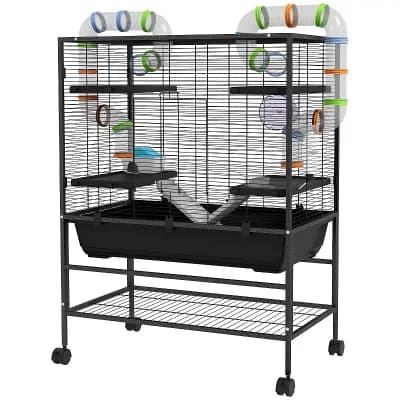Interactive Small Pet Habitat with Exploration Tubing Food Dish, Convenient Access Doors