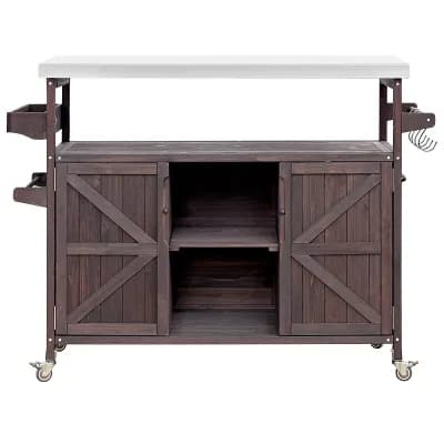 Merax Outdoor Kitchen Island, Rolling Bar Cart & Storage Cabinet, Farmhouse Solid Wood