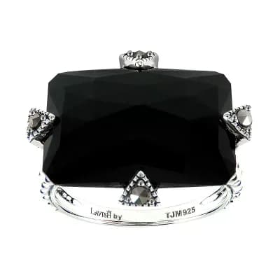 Lavish by TJM Sterling Silver Onyx & Marcasite Rectangular Ring