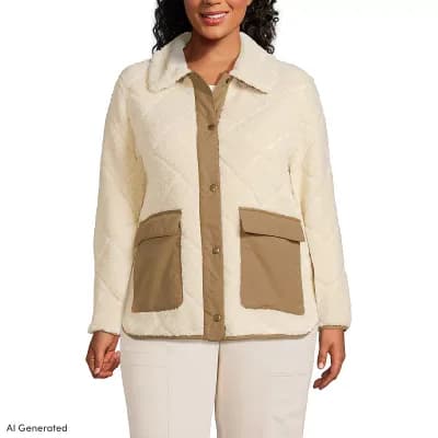 Plus Size Lands' End Quilted Fleece Button Front Jacket