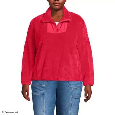 Plus Size Lands' End Half-Zip Sherpa Fleece Pullover Sweater
